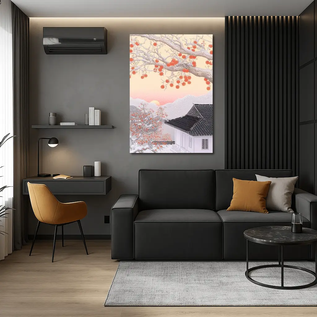 Japanese Winter Snow Scene Persimmon Tree – Wall Art
