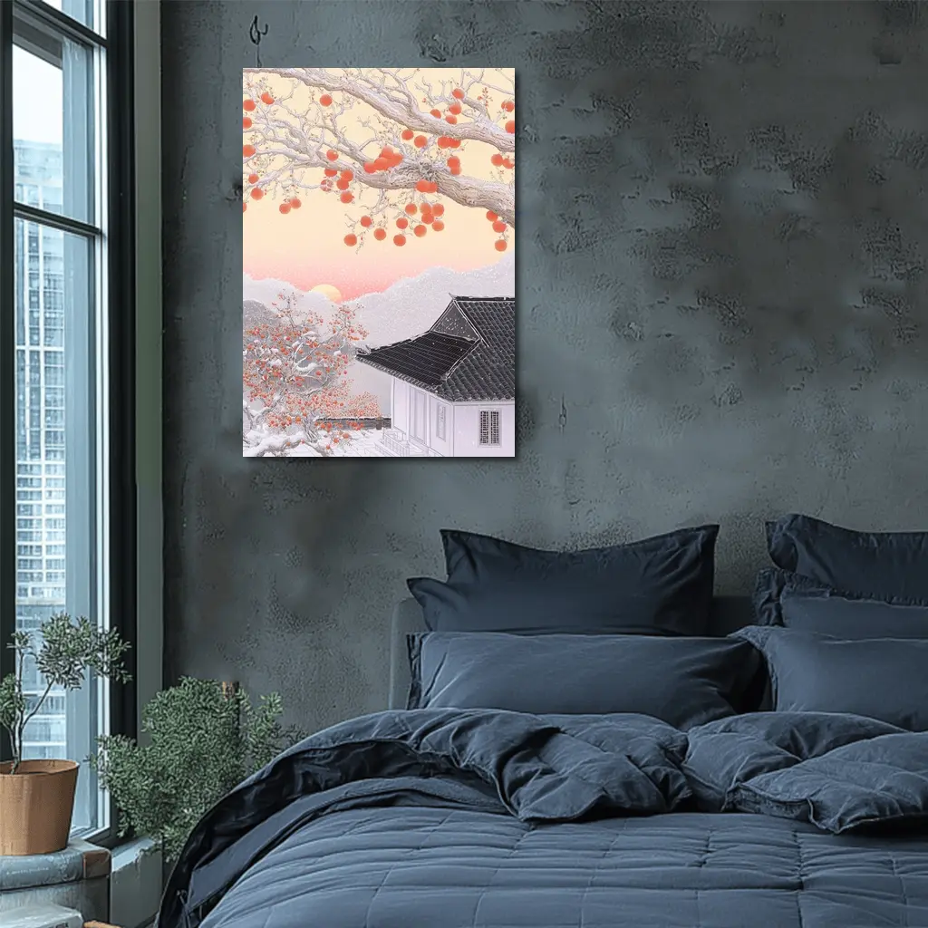 Japanese Winter Snow Scene Persimmon Tree – Wall Art