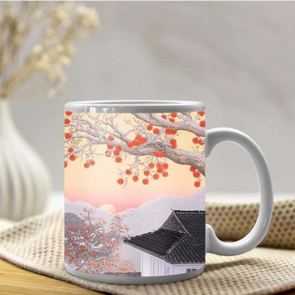 Japanese Winter Snow Scene Persimmon Tree – Mugs