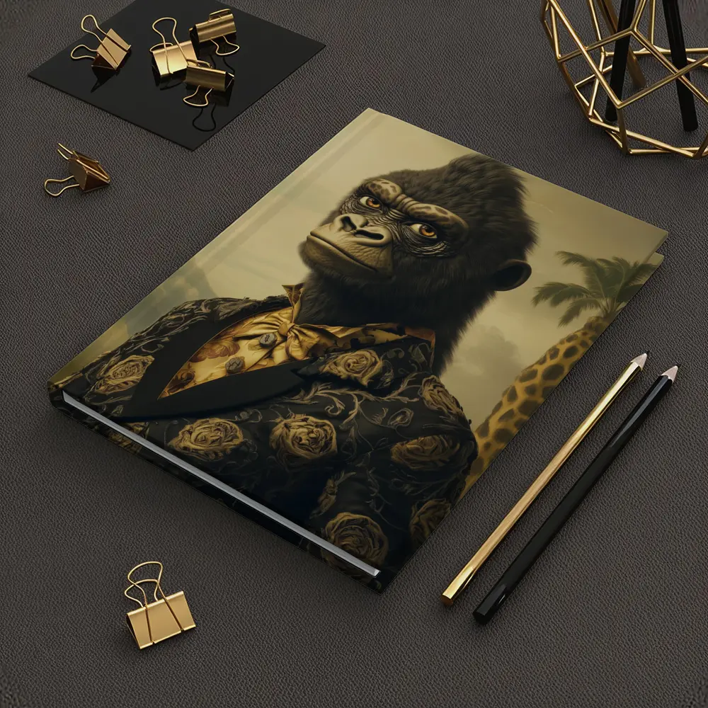 Gorilla Portrait Wearing Suit Tropical Background – Notebooks
