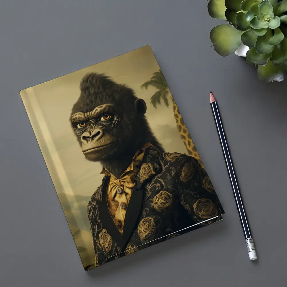 Gorilla Portrait Wearing Suit Tropical Background – Notebooks