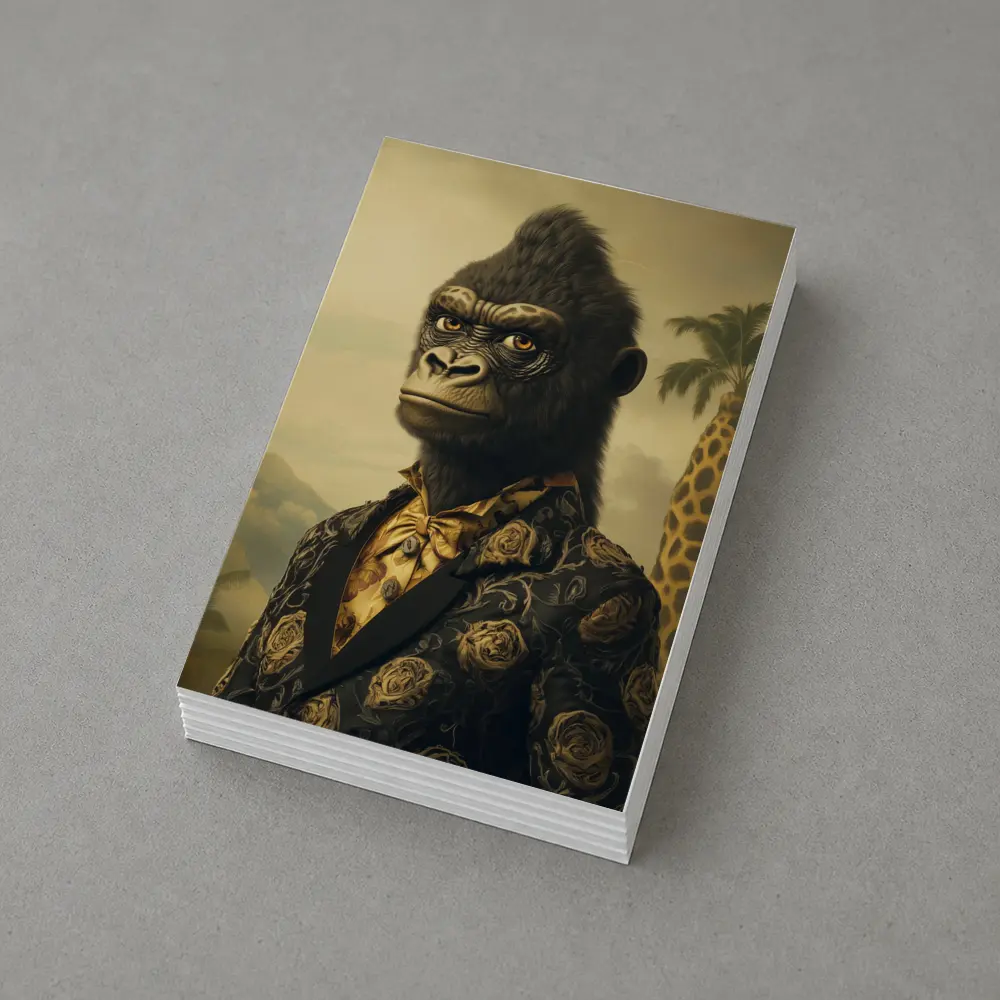 Gorilla Portrait Wearing Suit Tropical Background – Postcards