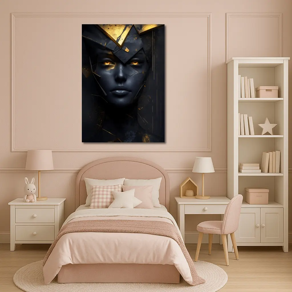 Dark Queen Gold Crown Abstract Black Portrait – Wall Art