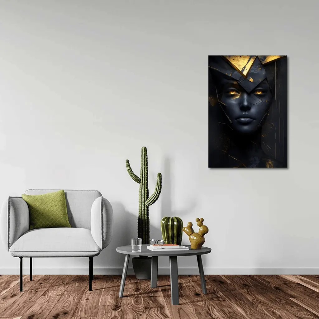 Dark Queen Gold Crown Abstract Black Portrait – Wall Art