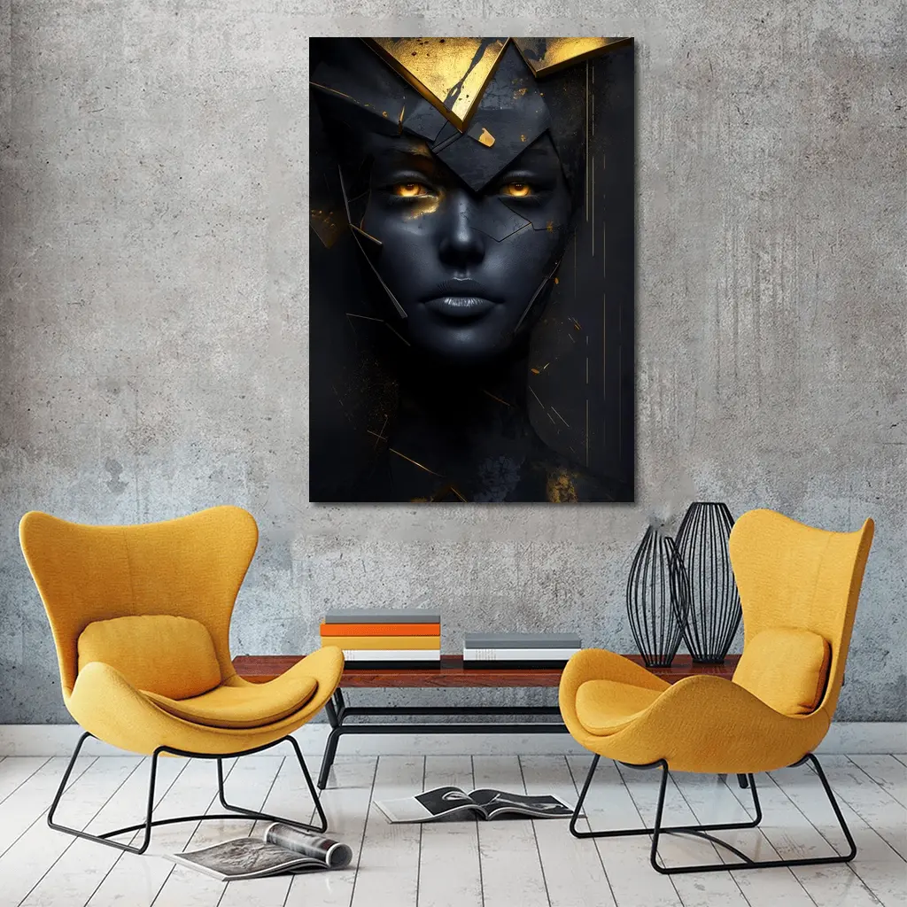 Dark Queen Gold Crown Abstract Black Portrait – Wall Art