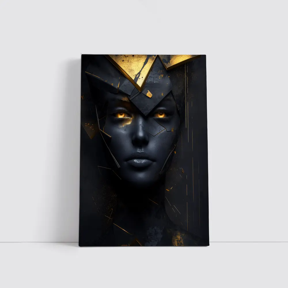 Dark Queen Gold Crown Abstract Black Portrait – Wall Art