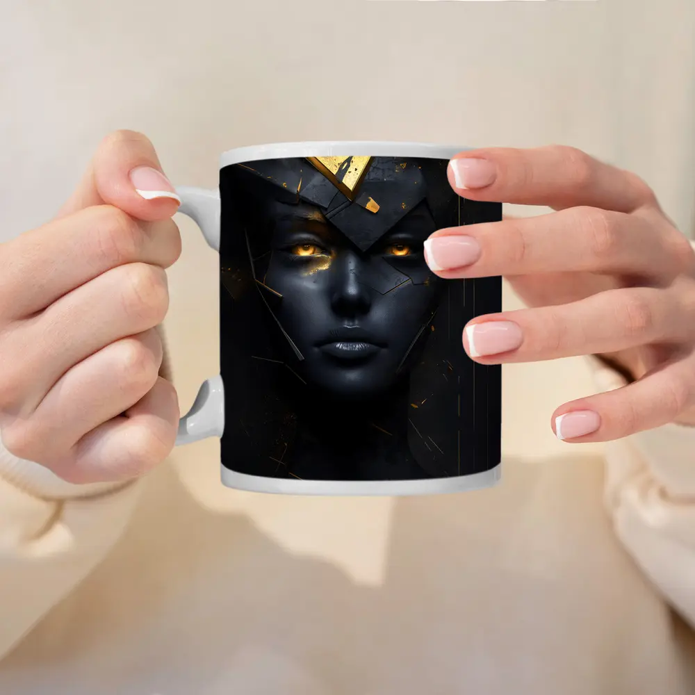 Dark Queen Gold Crown Abstract Black Portrait – Mugs