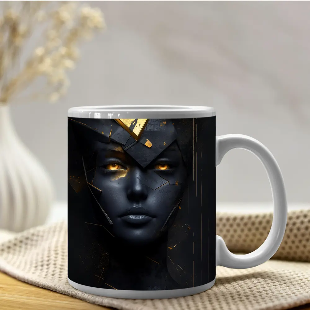 Dark Queen Gold Crown Abstract Black Portrait – Mugs