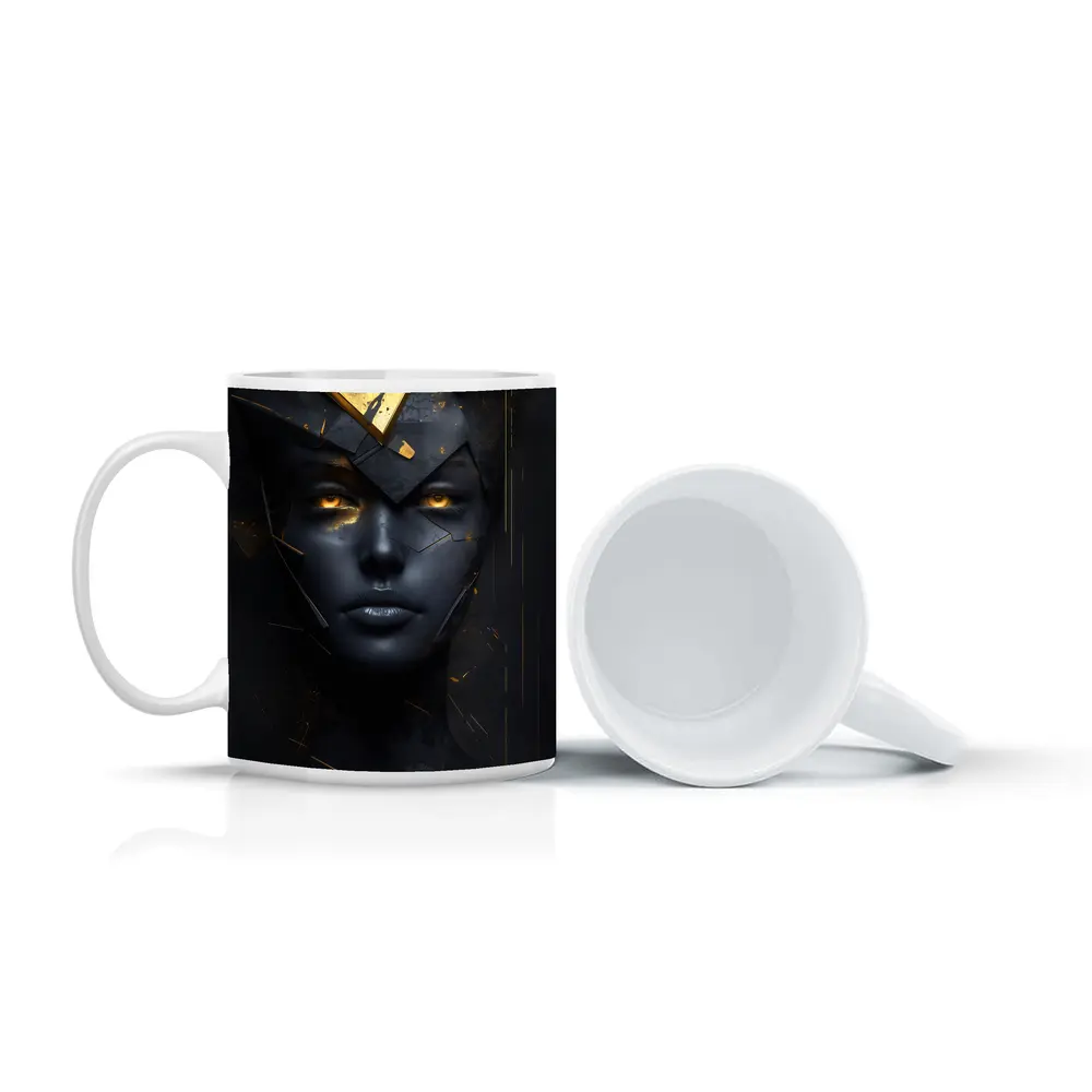Dark Queen Gold Crown Abstract Black Portrait – Mugs