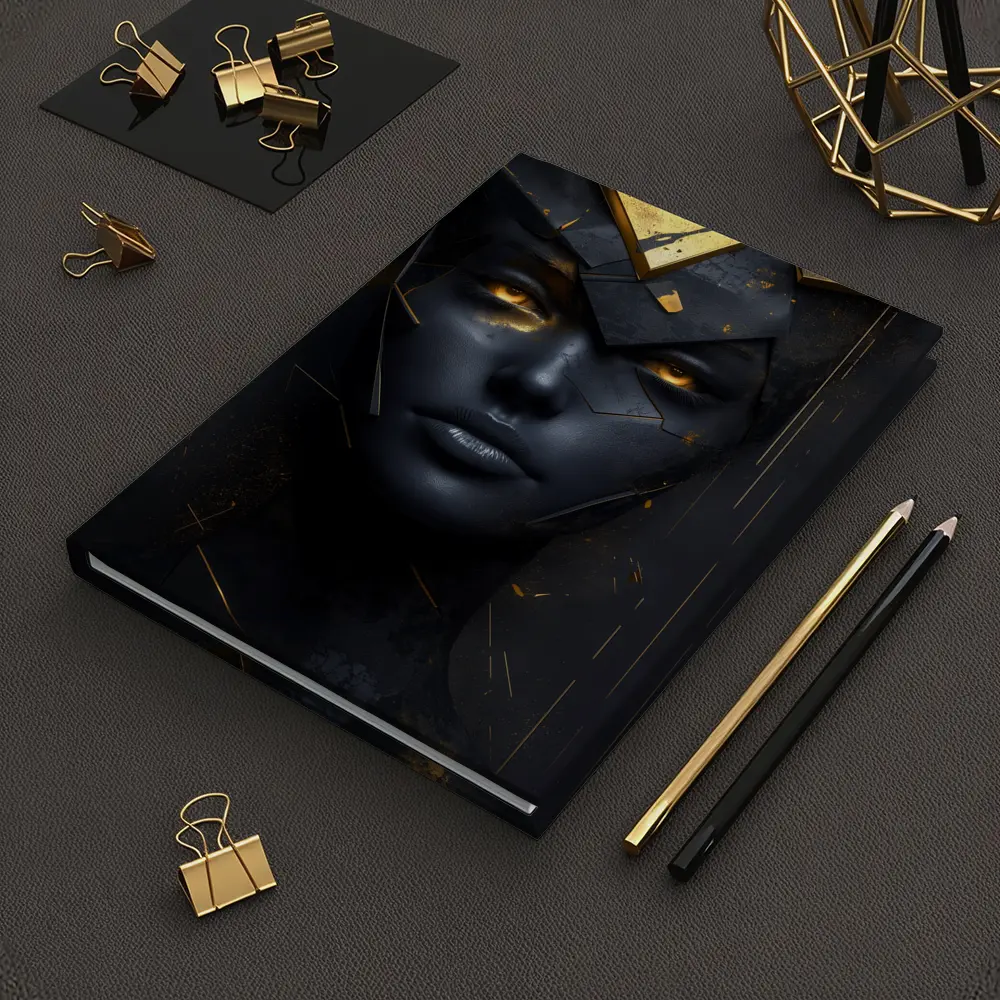 Dark Queen Gold Crown Abstract Black Portrait – Notebooks