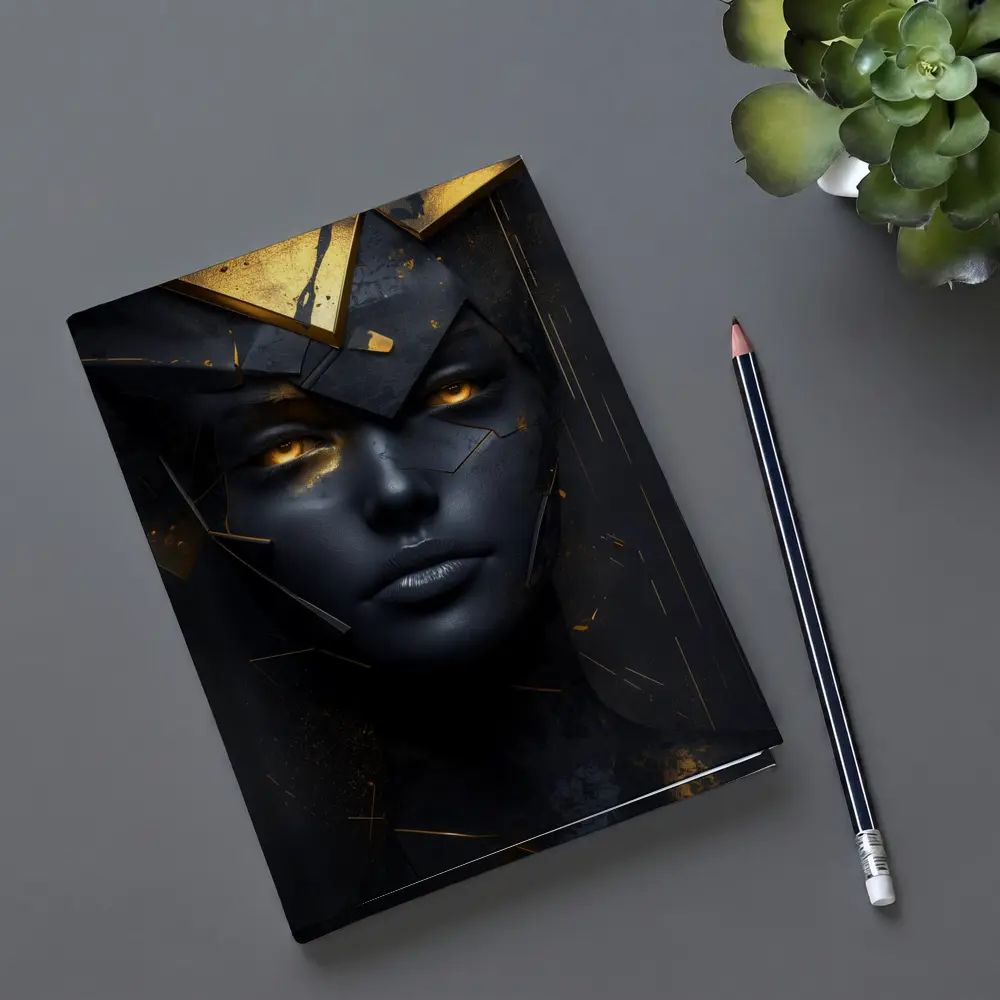 Dark Queen Gold Crown Abstract Black Portrait – Notebooks