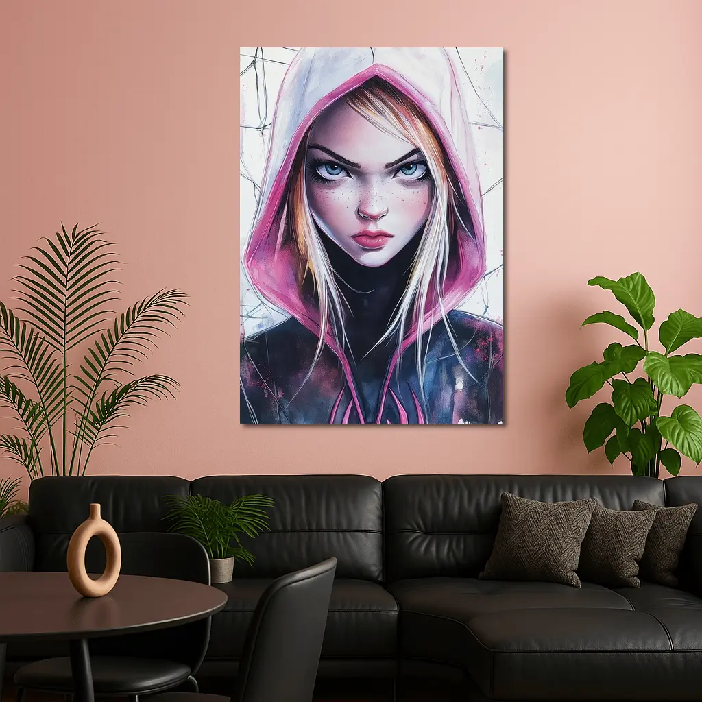 Spider Gwen Watercolor Art White Hood – Wall Art