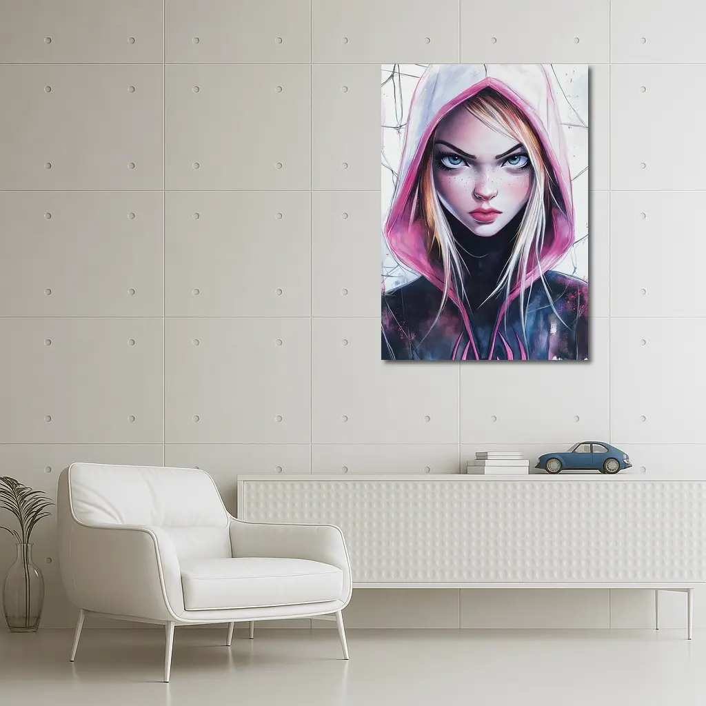 Spider Gwen Watercolor Art White Hood – Wall Art