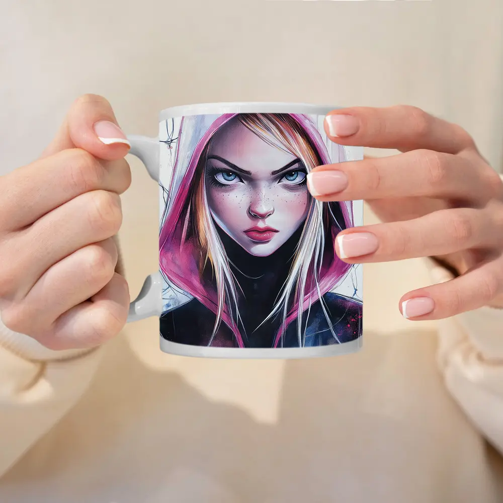 Spider Gwen Watercolor Art White Hood – Mugs