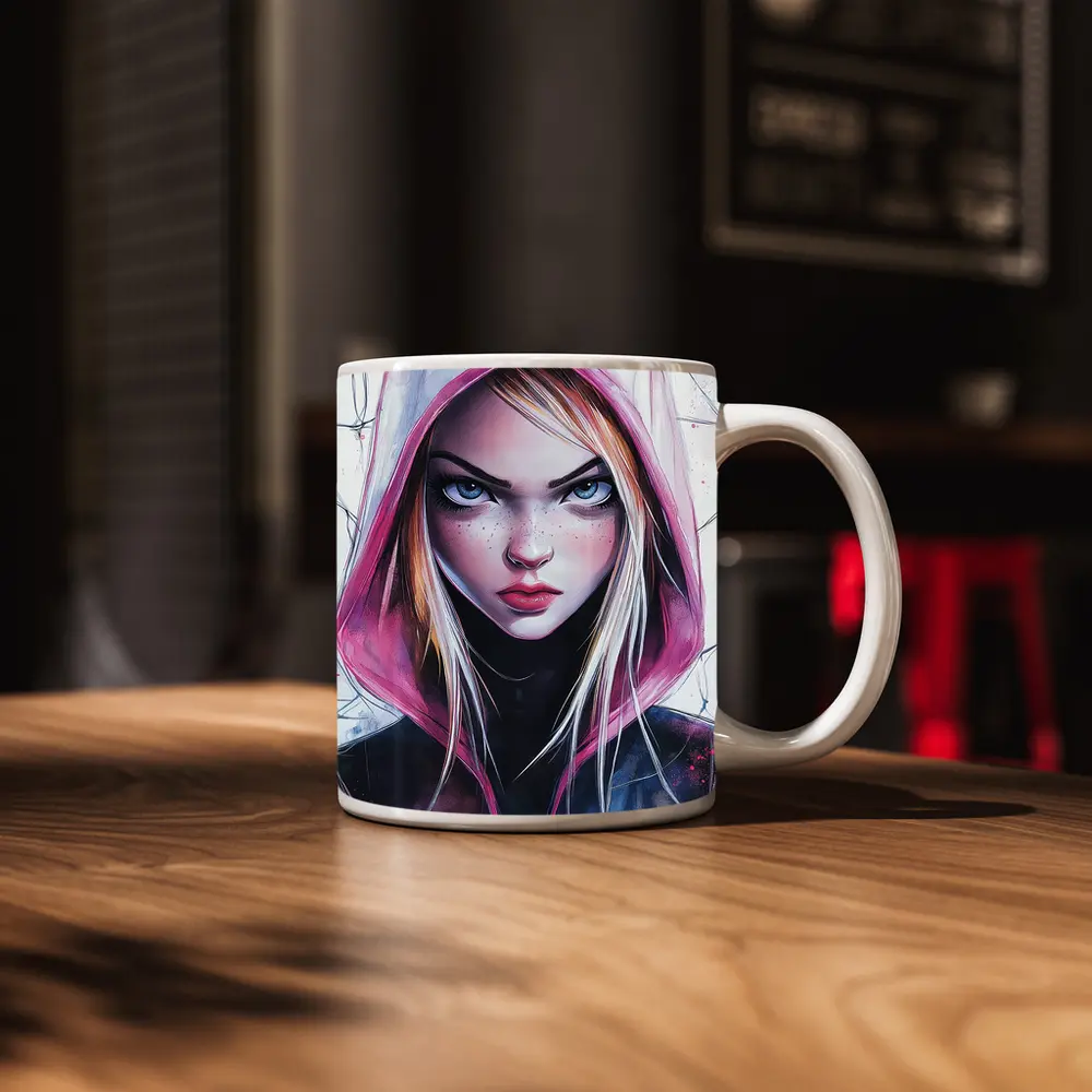Spider Gwen Watercolor Art White Hood – Mugs