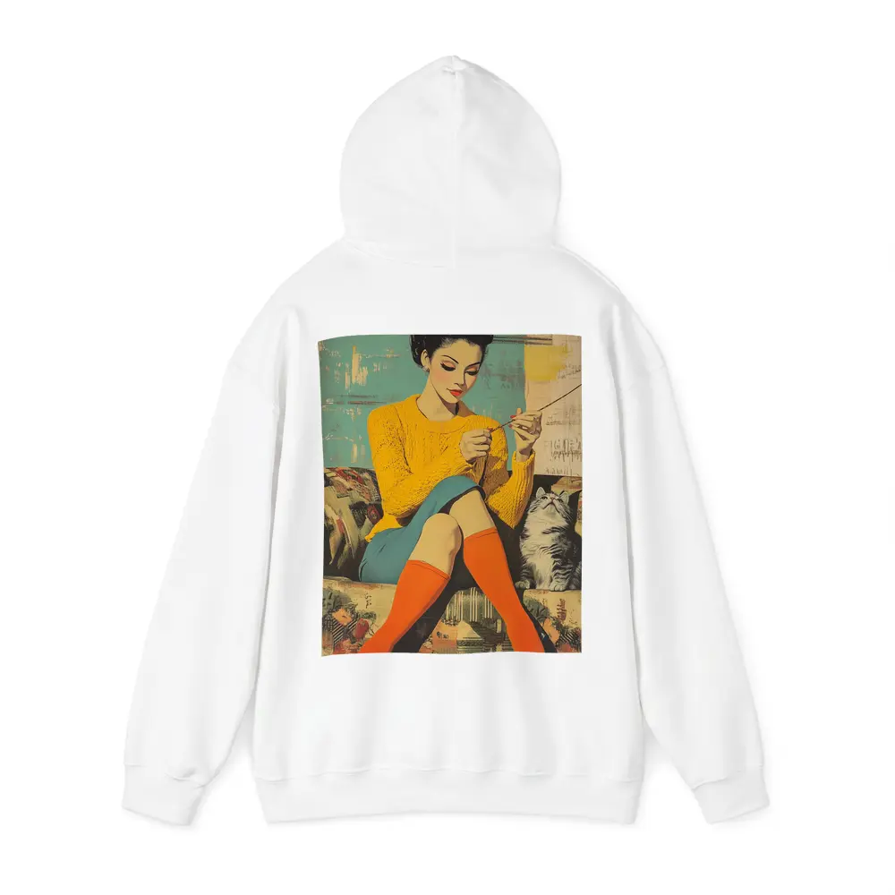 Retro Woman Knitting With Cat Pop Art – Hoodies