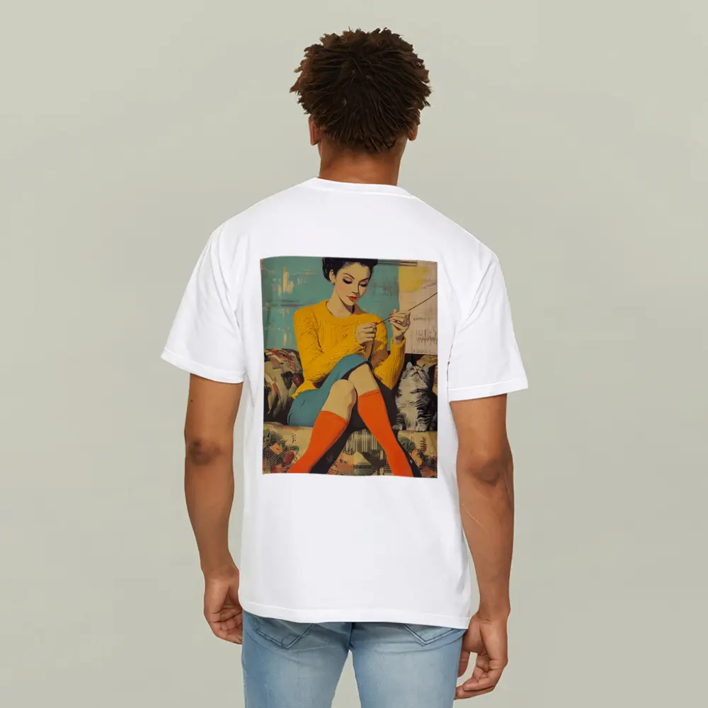 Retro Woman Knitting With Cat Pop Art – T-Shirts