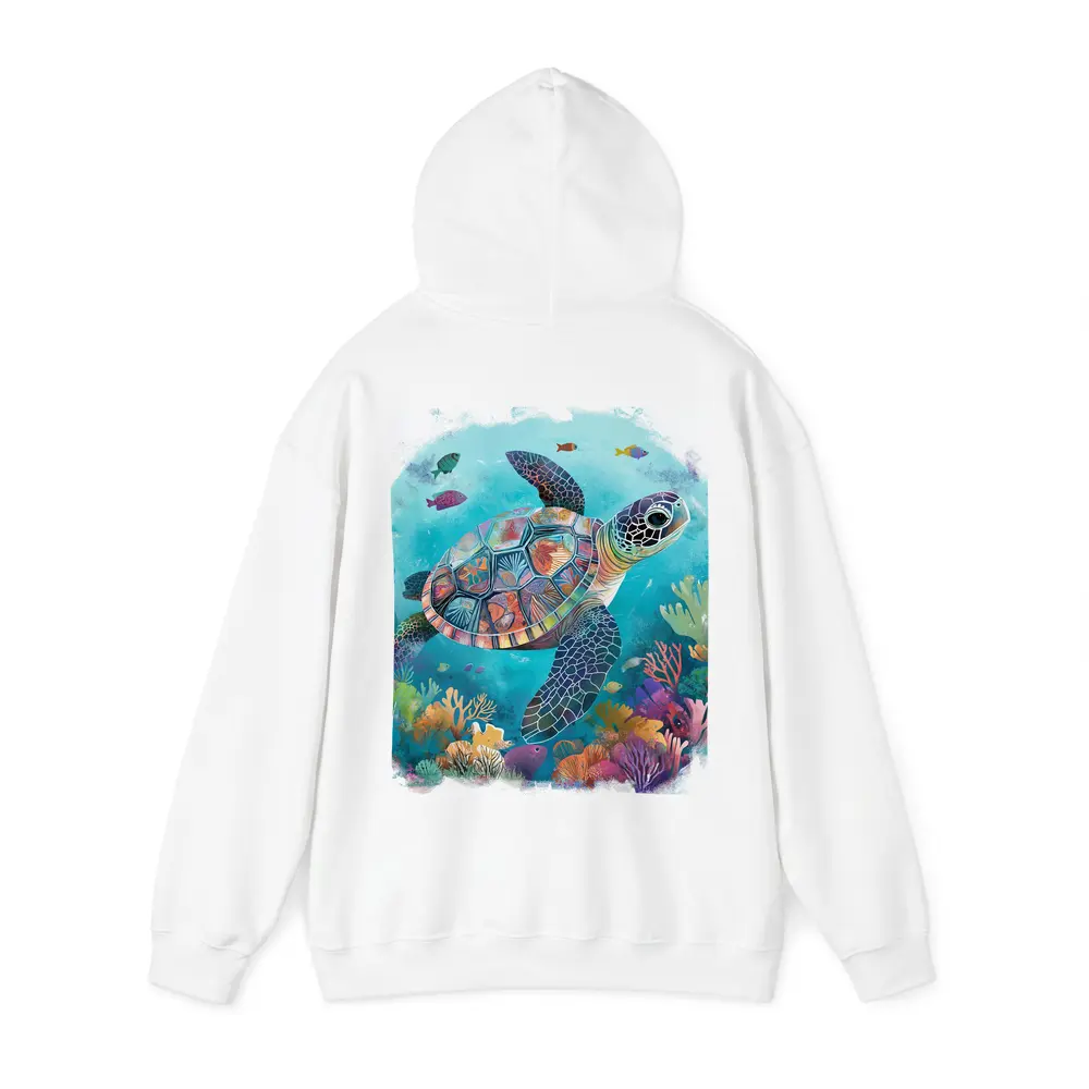 Sea Turtle Swimming Colorful Coral Reef Illustration – Hoodies