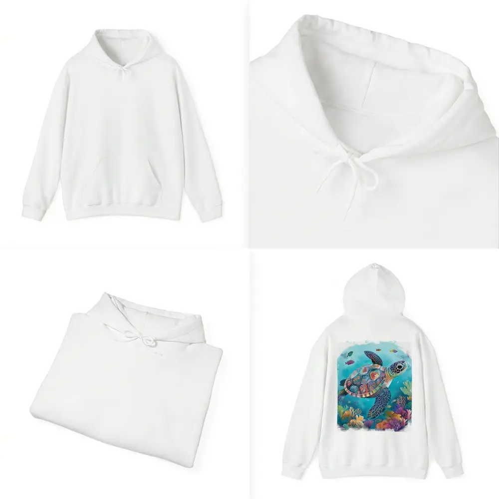 Sea Turtle Swimming Colorful Coral Reef Illustration – Hoodies