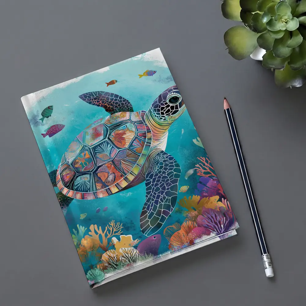 Sea Turtle Swimming Colorful Coral Reef Illustration – Notebooks