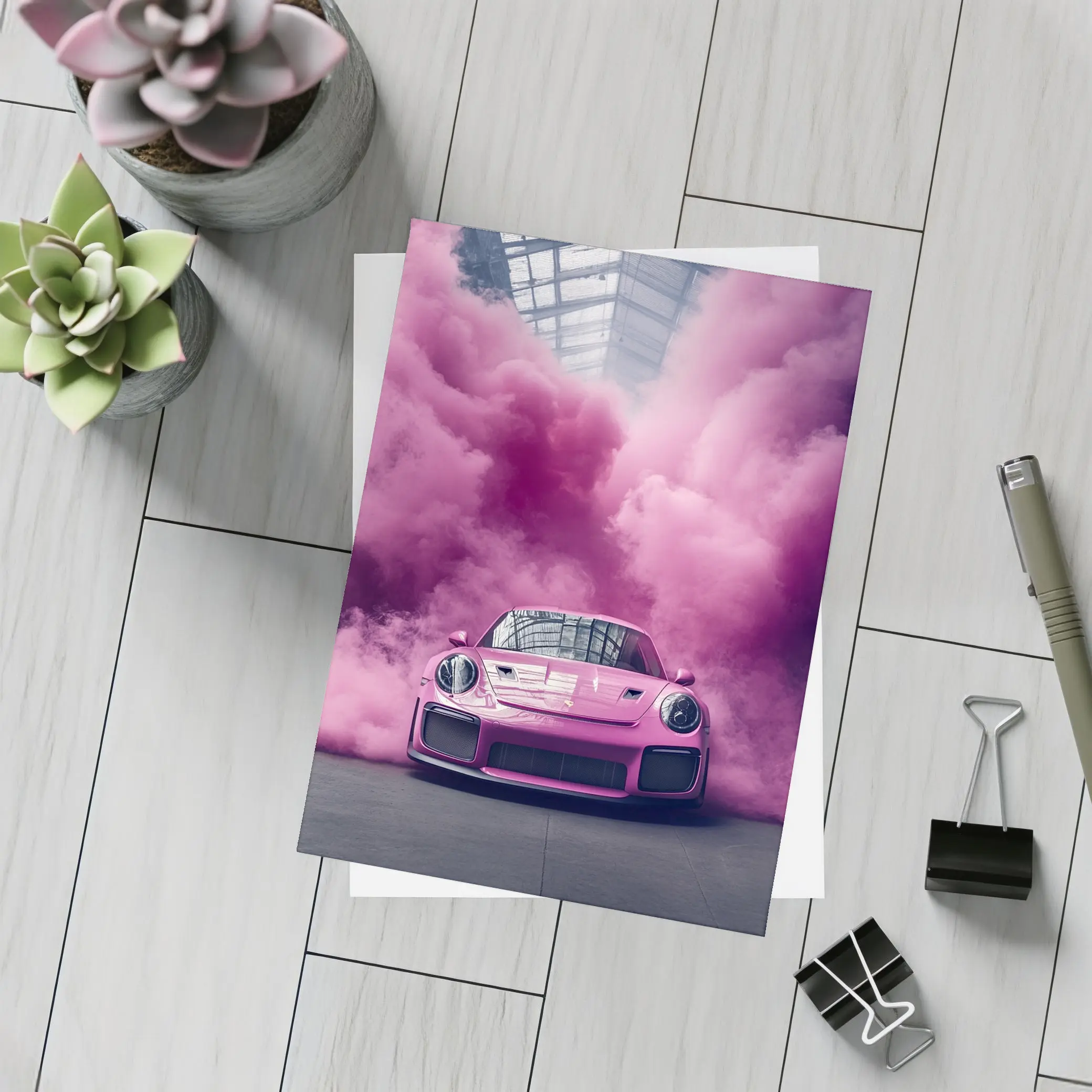 Pink Porsche 911 GT2 RS Smoke Cloud – Postcards