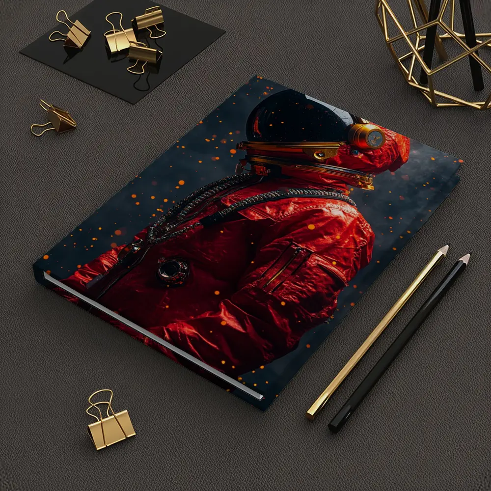 Red Astronaut Suit Dark Space Background – Notebooks