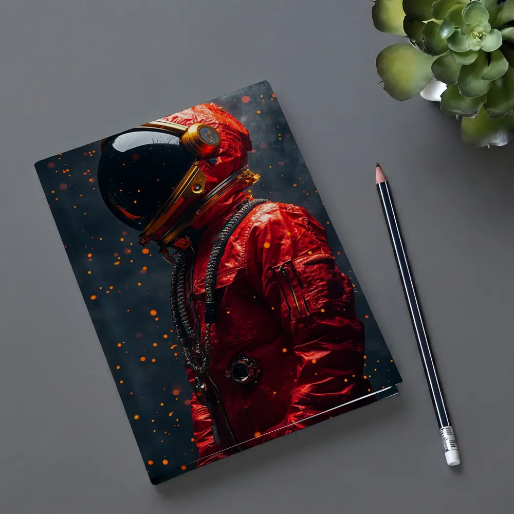 Red Astronaut Suit Dark Space Background – Notebooks