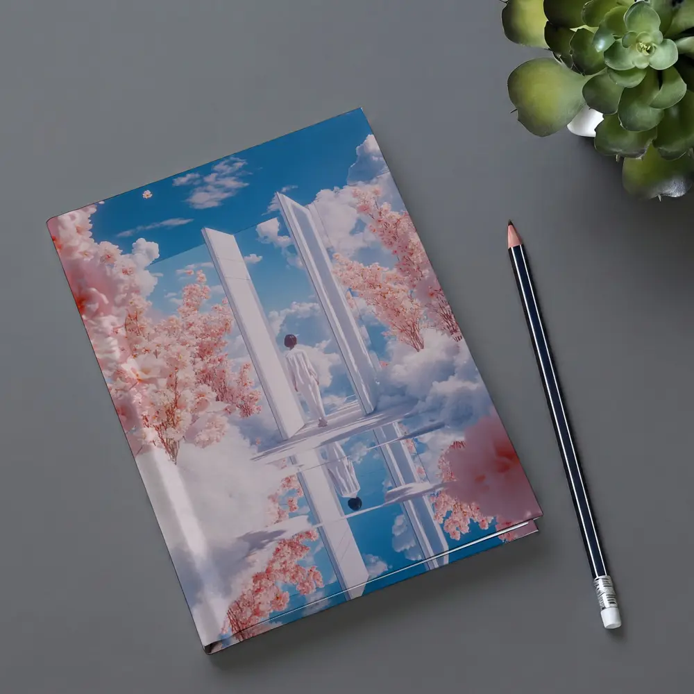 Person Walking Through Door Cherry Blossoms Sky – Notebooks