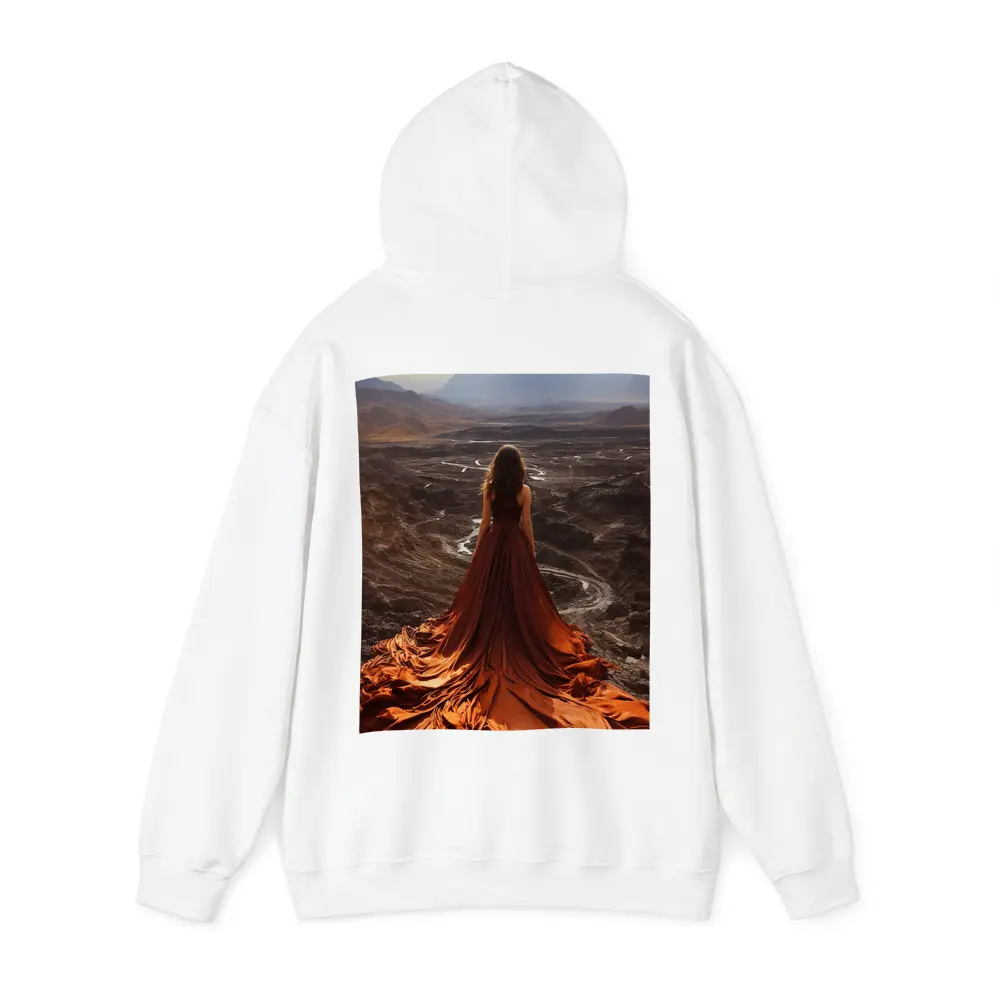 Woman Orange Dress Desert Mountain Landscape – Hoodies