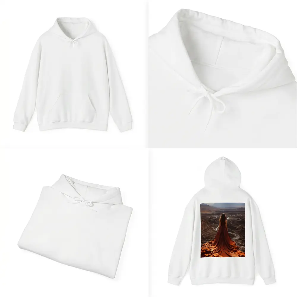 Woman Orange Dress Desert Mountain Landscape – Hoodies
