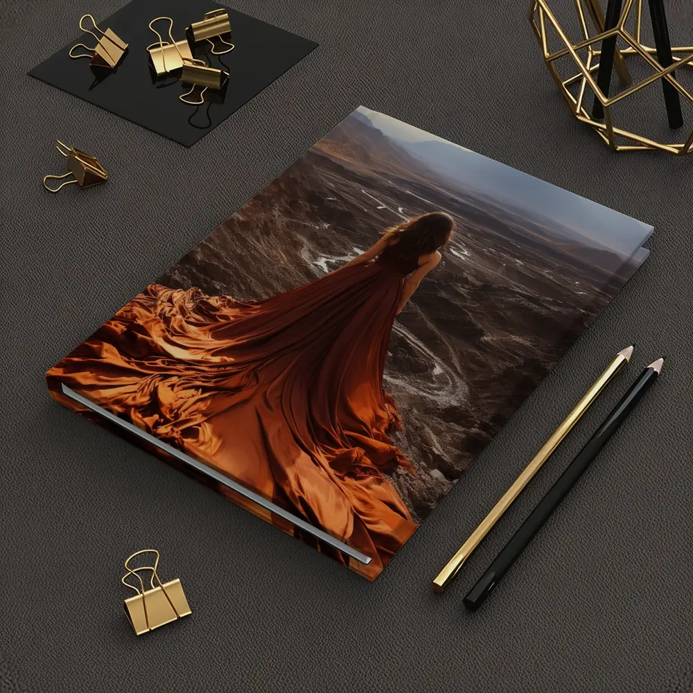Woman Orange Dress Desert Mountain Landscape – Notebooks