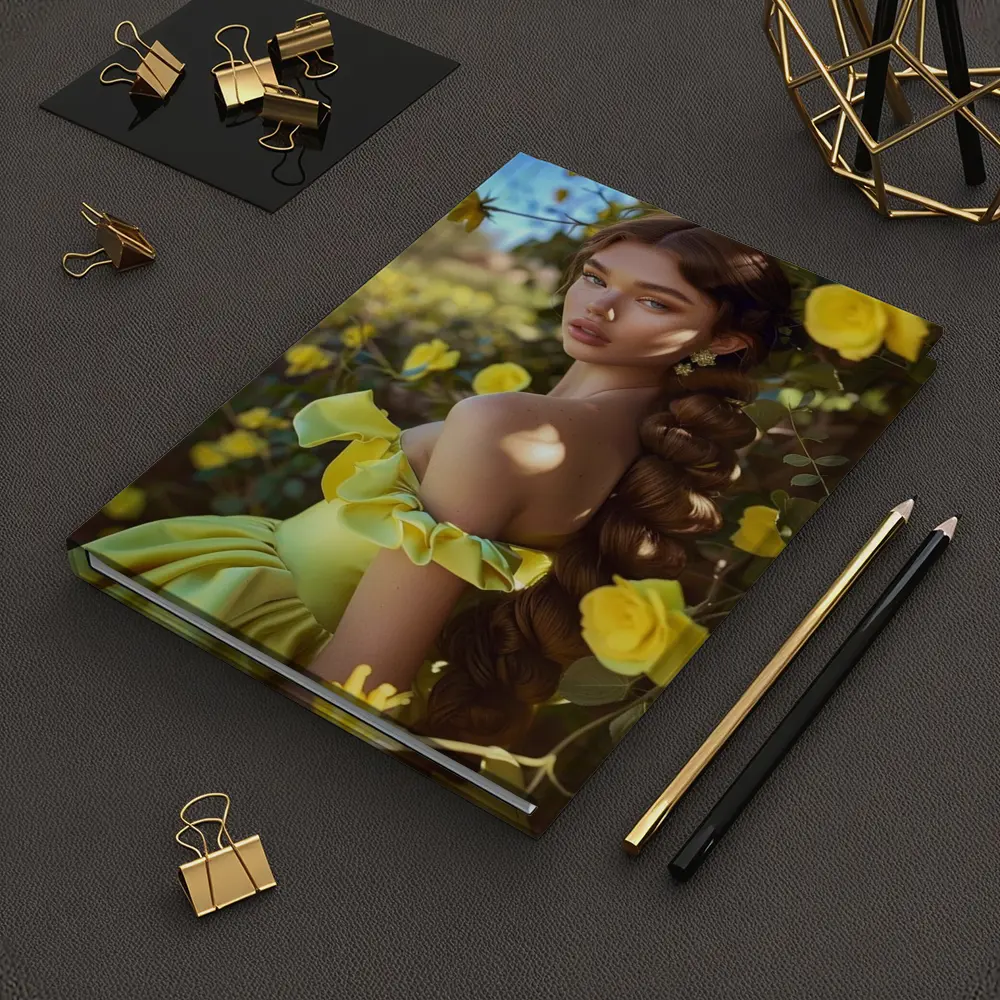 Woman Yellow Roses Garden Off Shoulder Gown – Notebooks