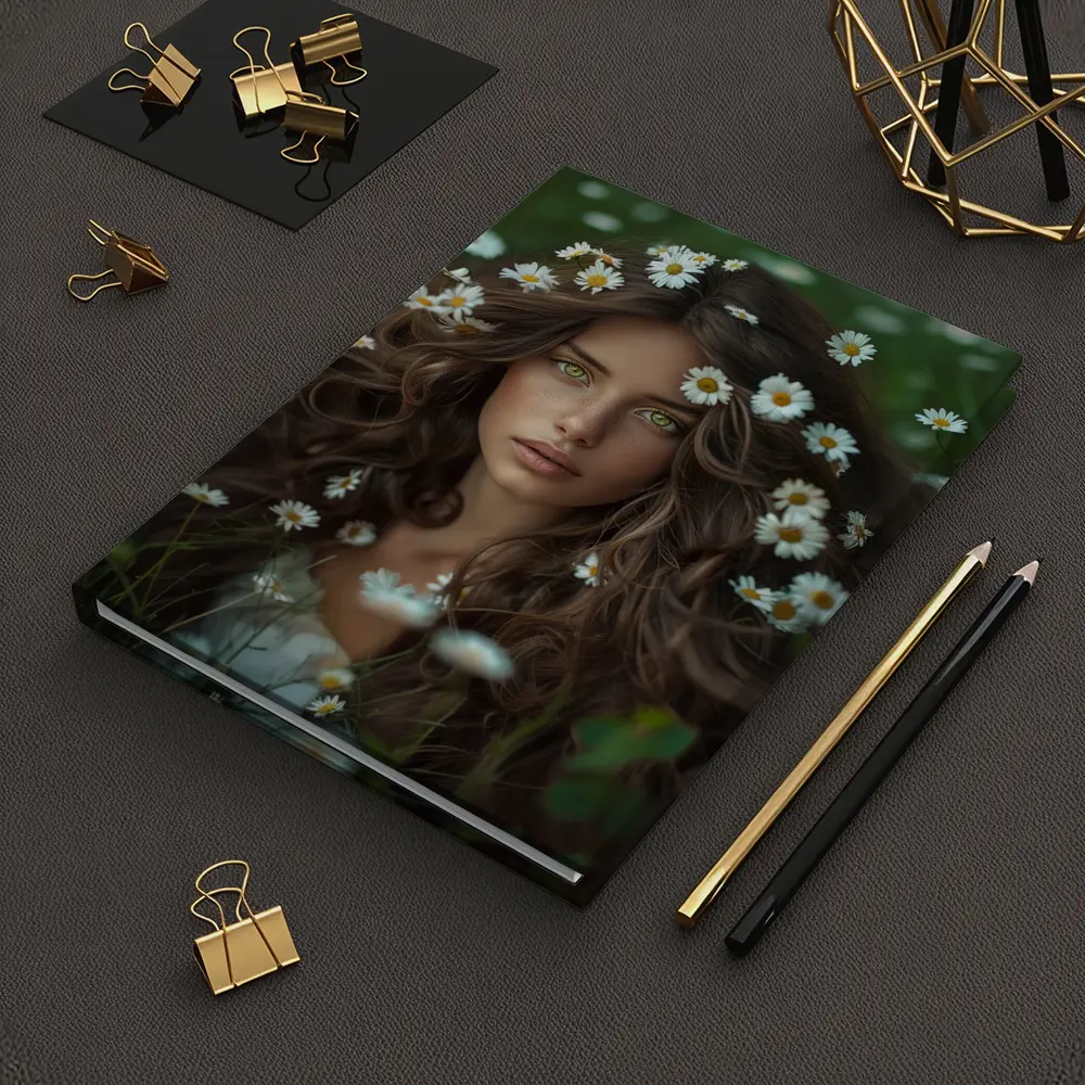 Green Eyed Woman Surrounded By Daisies – Notebooks