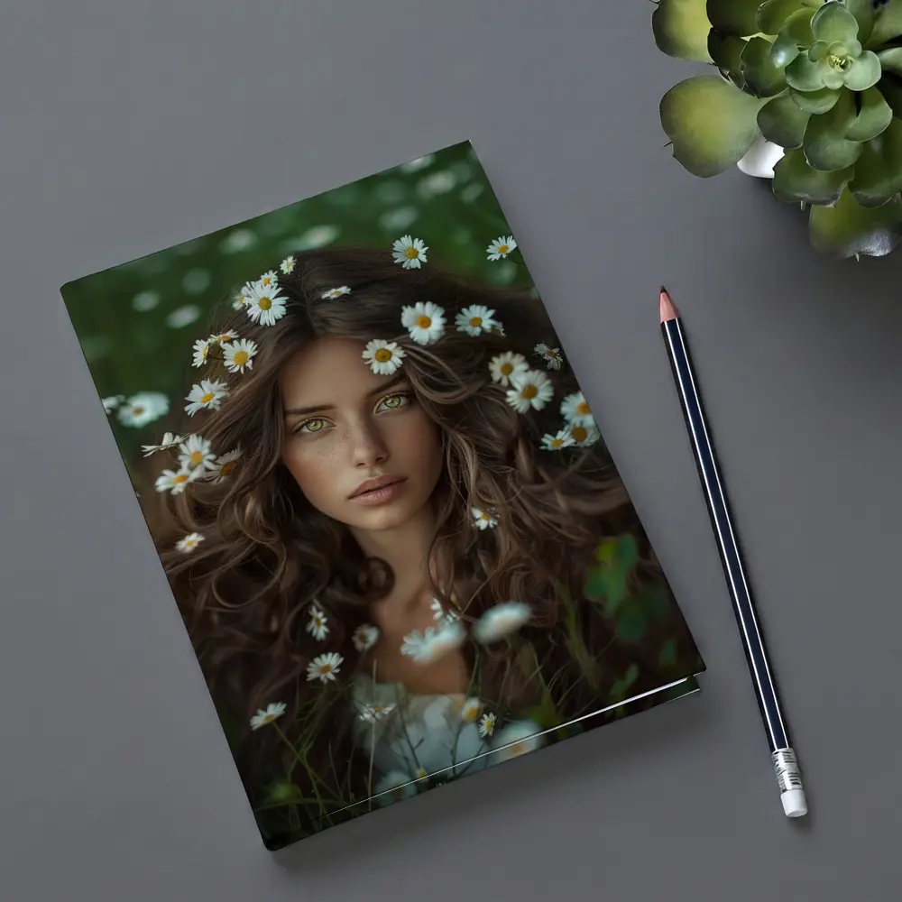 Green Eyed Woman Surrounded By Daisies – Notebooks