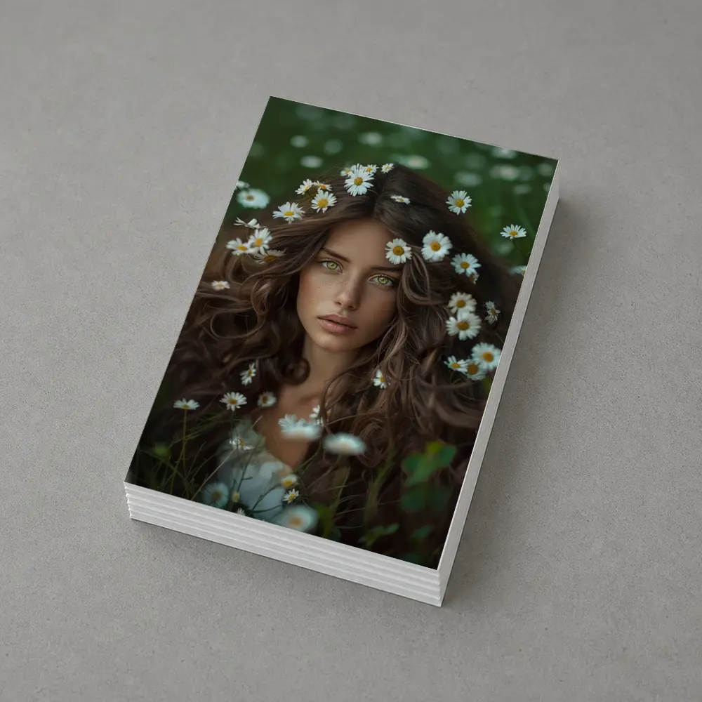 Green Eyed Woman Surrounded By Daisies – Postcards