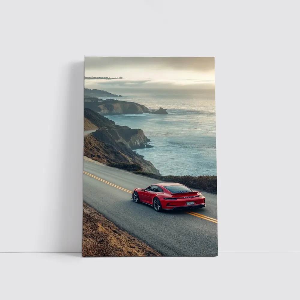 Red Porsche 911 Coastal Highway Drive – Wall Art