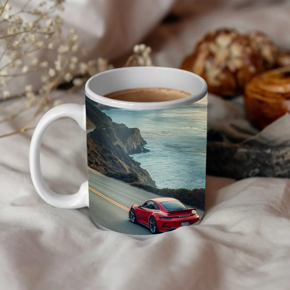 Red Porsche 911 Coastal Highway Drive – Mugs