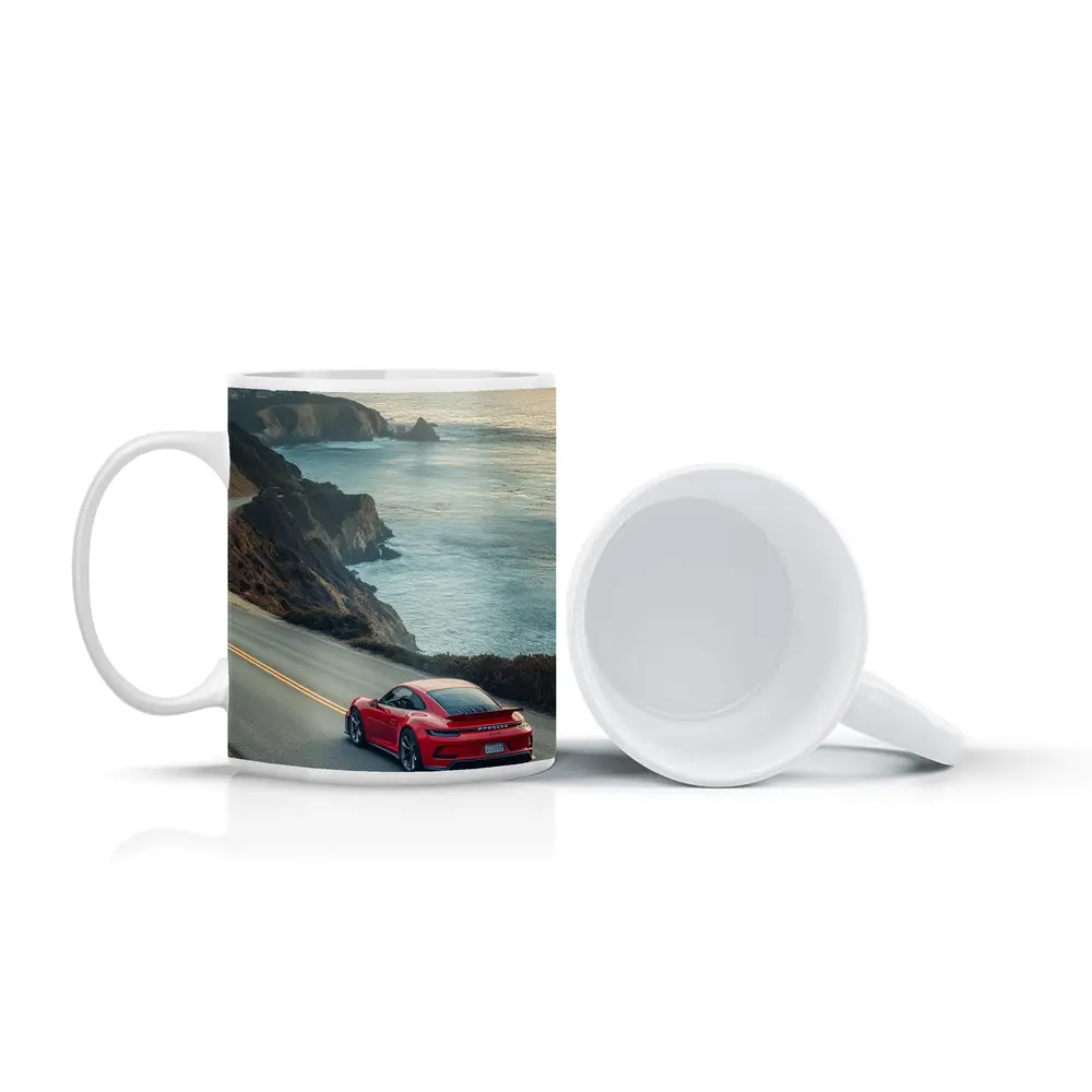 Red Porsche 911 Coastal Highway Drive – Mugs