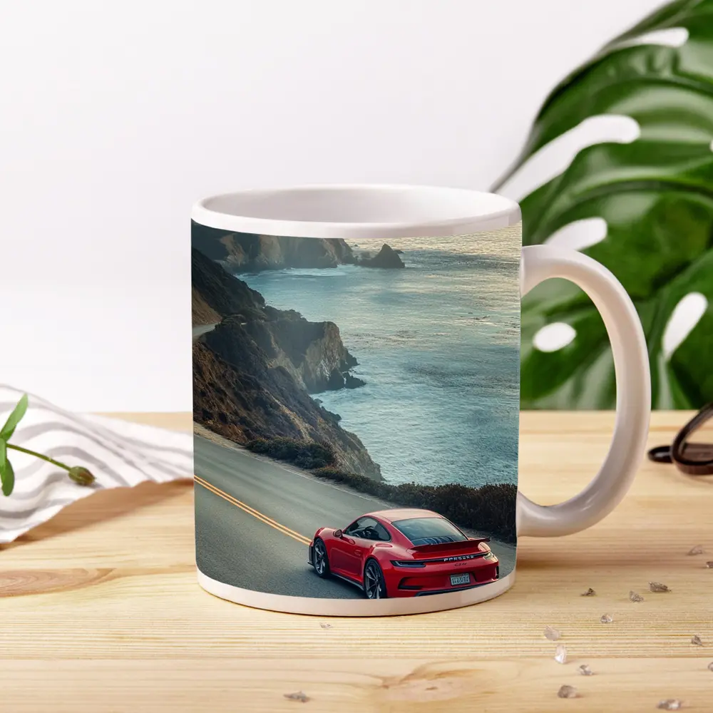 Red Porsche 911 Coastal Highway Drive – Mugs