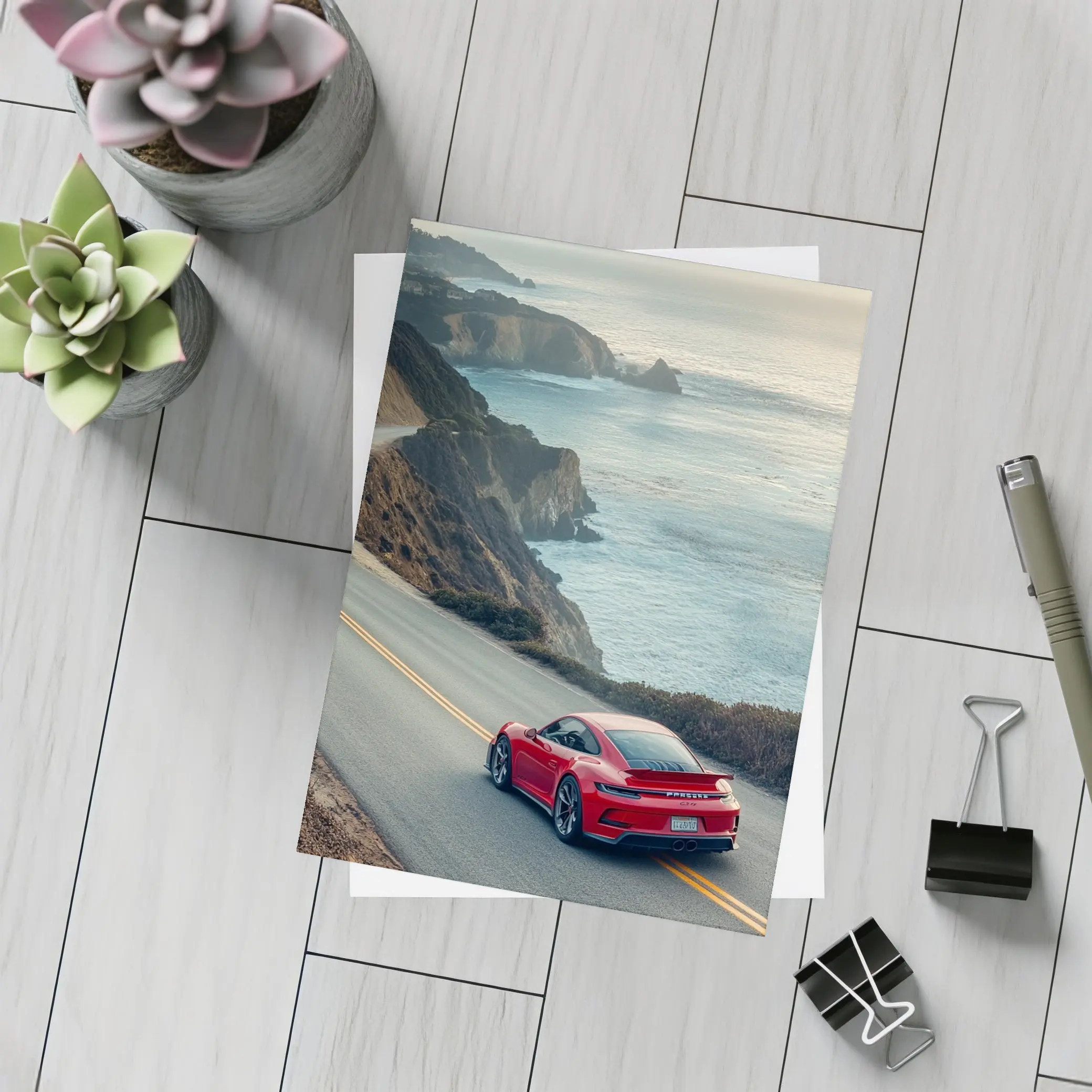 Red Porsche 911 Coastal Highway Drive – Postcards