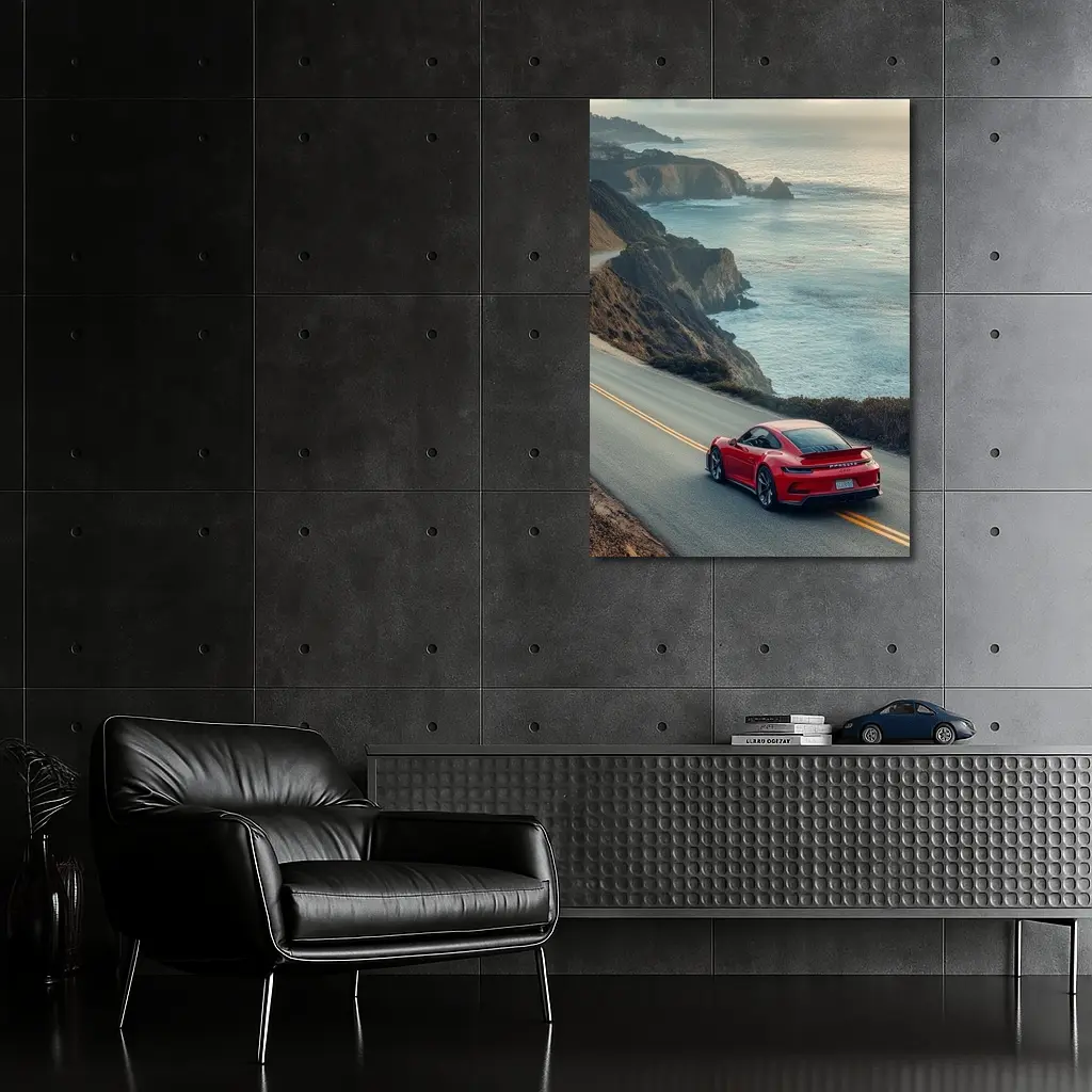 Red Porsche 911 Coastal Highway Drive – Wall Art