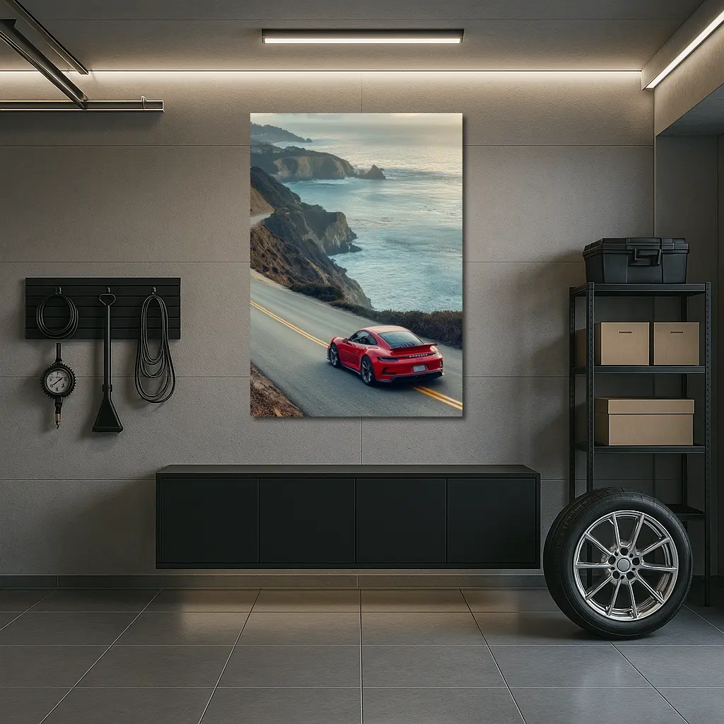 Red Porsche 911 Coastal Highway Drive – Wall Art
