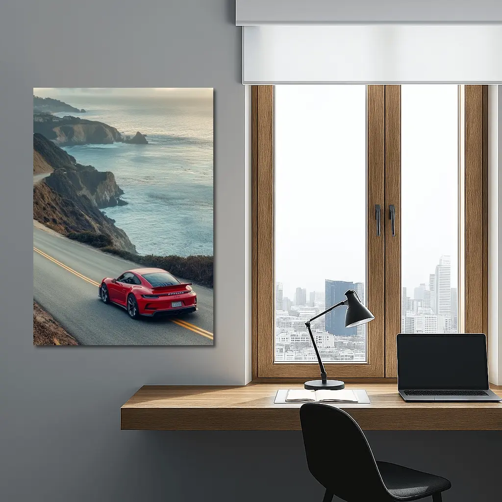 Red Porsche 911 Coastal Highway Drive – Wall Art