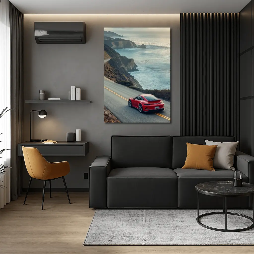 Red Porsche 911 Coastal Highway Drive – Wall Art