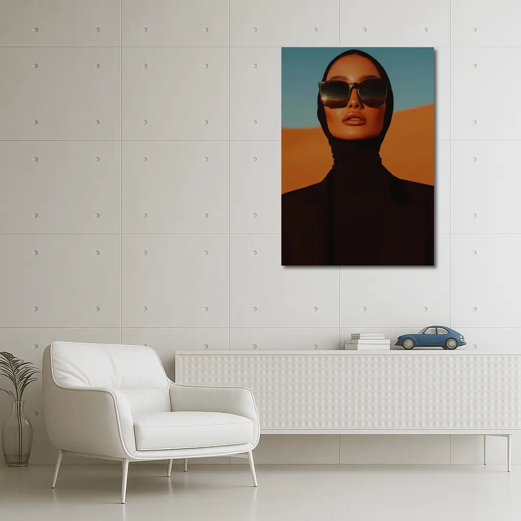 Fashion Woman Black Hijab Desert Landscape – Wall Art