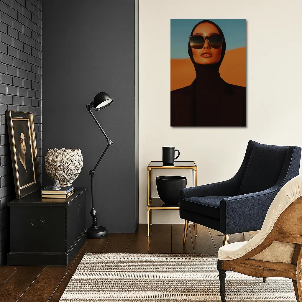 Fashion Woman Black Hijab Desert Landscape – Wall Art
