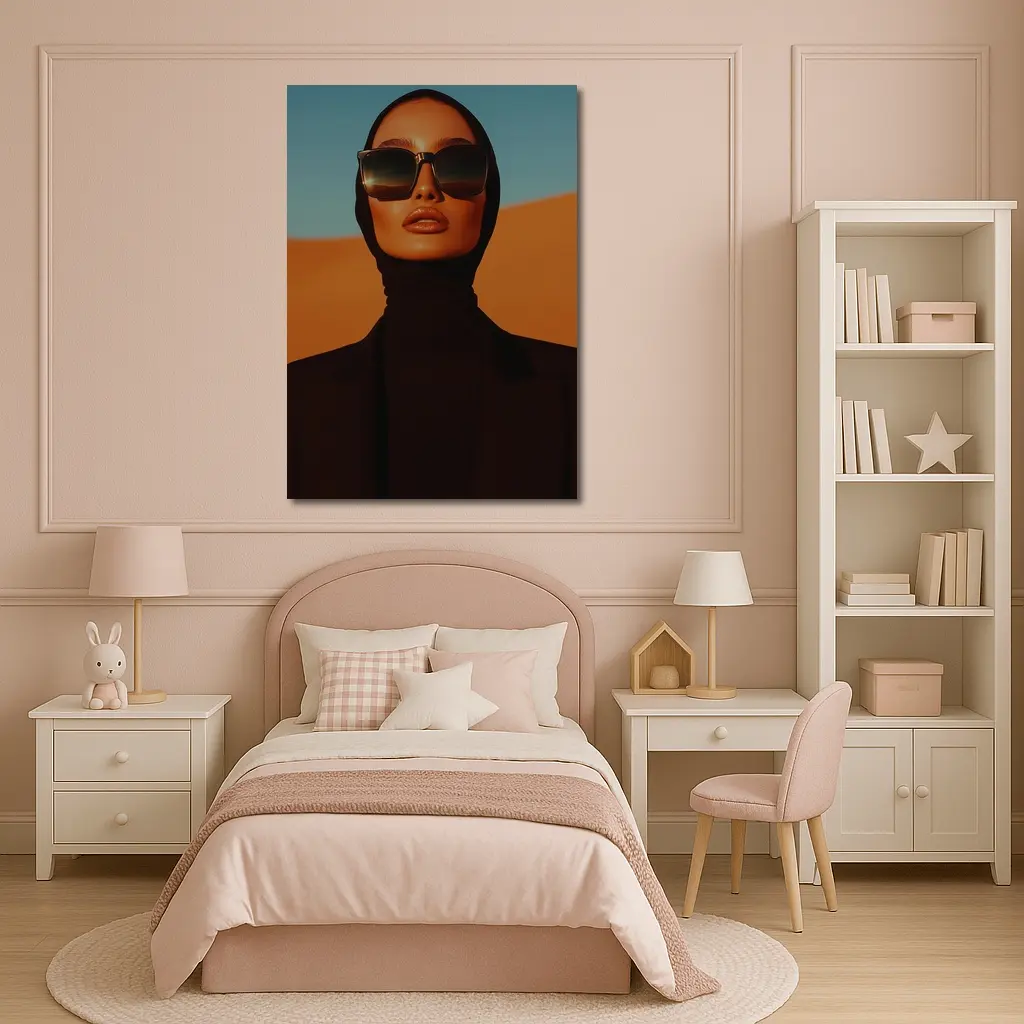 Fashion Woman Black Hijab Desert Landscape – Wall Art