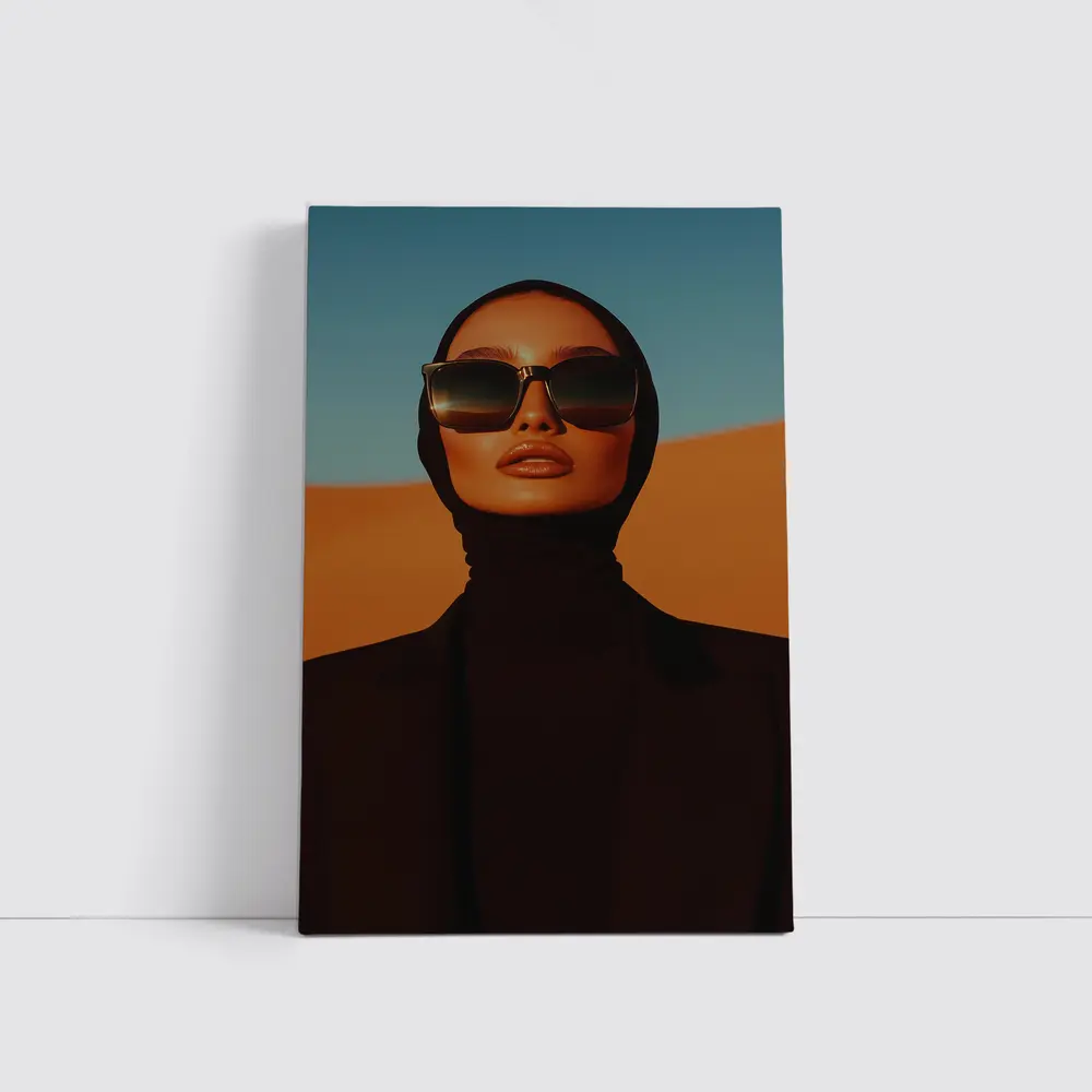 Fashion Woman Black Hijab Desert Landscape – Wall Art
