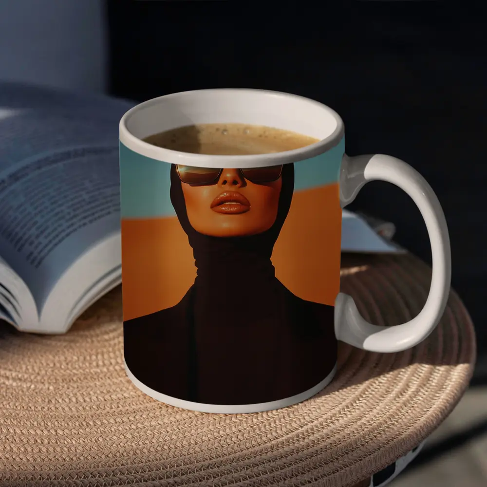 Fashion Woman Black Hijab Desert Landscape – Mugs