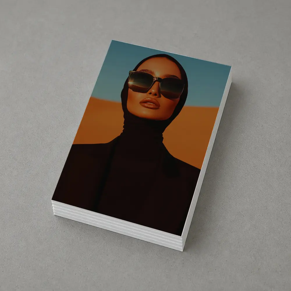 Fashion Woman Black Hijab Desert Landscape – Postcards